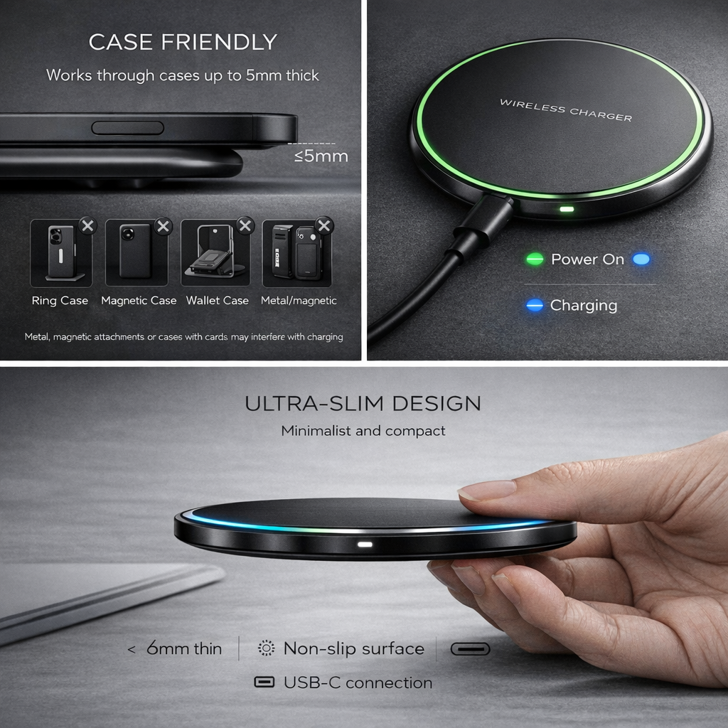 LED Trådlös Laddare – Slim Design